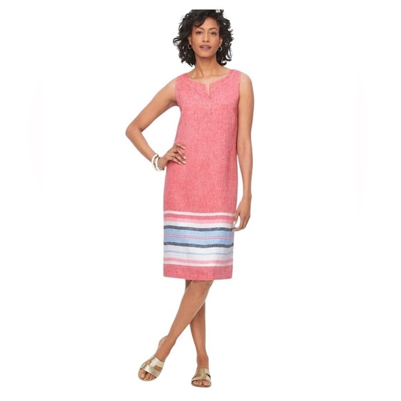 Talbots red 100% linen sleeveless shift dress Seaside Stripe size 6 - Picture 2 of 9